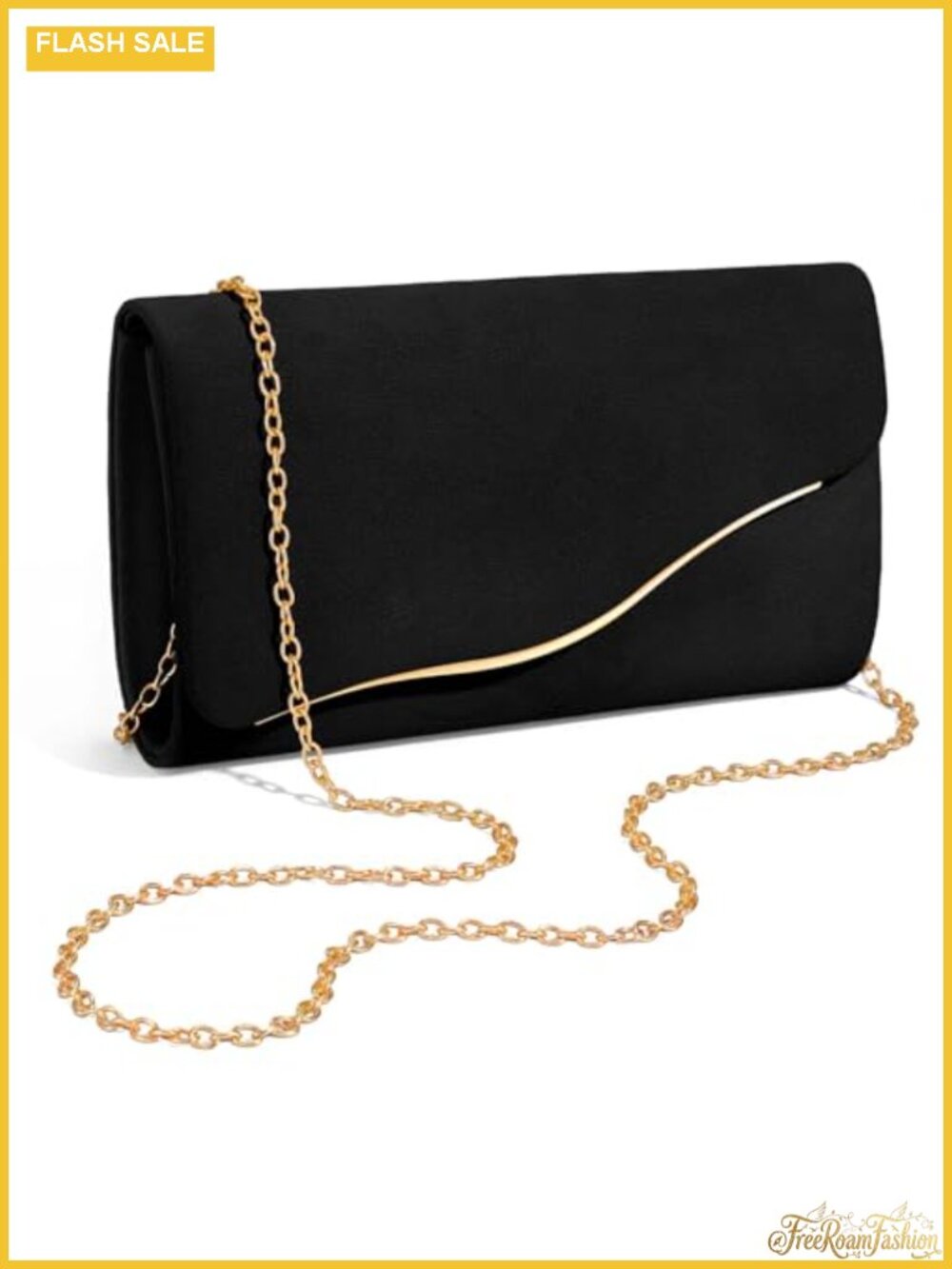 Faux Suede Evening Clutch with Detachable Gold Chain Wristlet